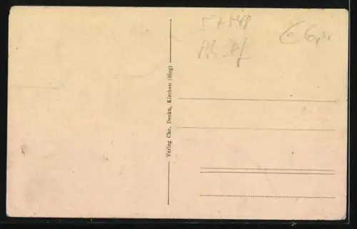 AK Kirchen /Sieg, Gesamtansicht des Ortes mit Bahnstrecke und Fluss