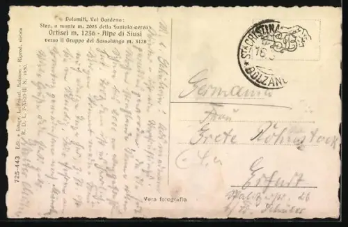 AK St. Christina /Bolzano, Alpe di Siusi verso il Gruppo del Sassolungo