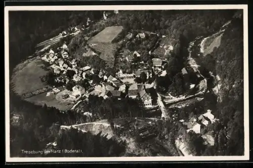 AK Treseburg im Harz, Luftbild des Ortes im Bodetal