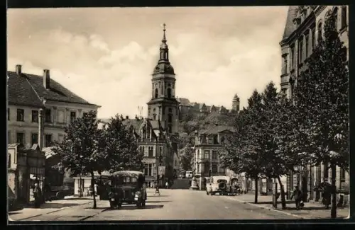 AK Greiz, August-Bebel-Strasse, Schloss, Stadtkirche