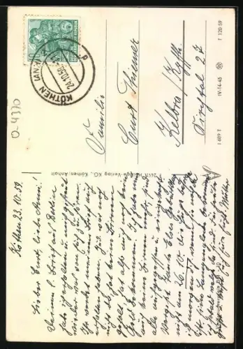 AK Köthen /Anhalt, Hallesche Strasse, Rathaus, Altdeutscher Hof, Partie im Schlosspark