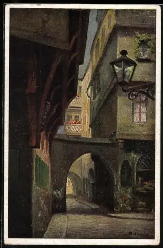 Künstler-AK Bernhard Liebig: Frankfurt a/M, Hinter dem Lämmchen, Ortspartie