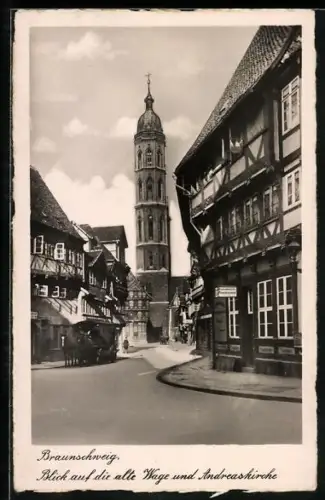 AK Braunschweig, Strassenpartie bei alter Wage mit Andreaskirche