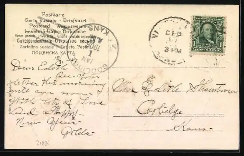 AK Meisen und Rotkehlchen auf Tannenzweigen im Winter