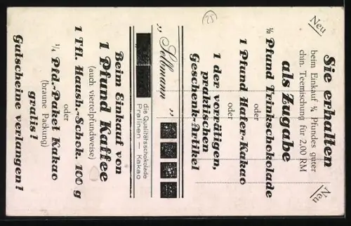 AK Weidende Kühe und Gebäude, rückseitig Reklame Selbmann-Schokolade