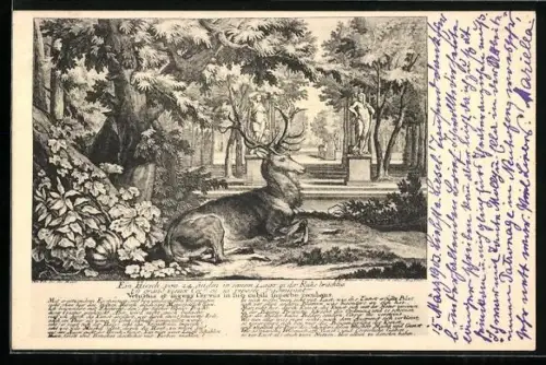 AK Lagernder Hirsch in einer Parkanlage, Statue
