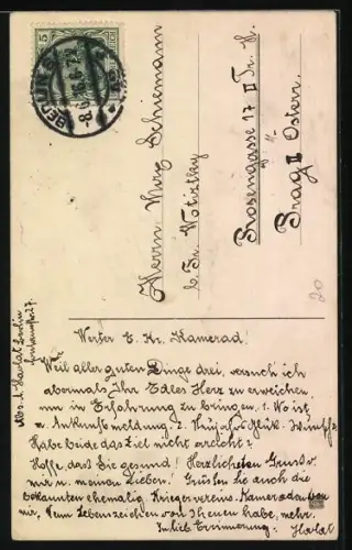 AK Buntspecht und Maikäfer an einem Birkenstamm, Pfingstgruss