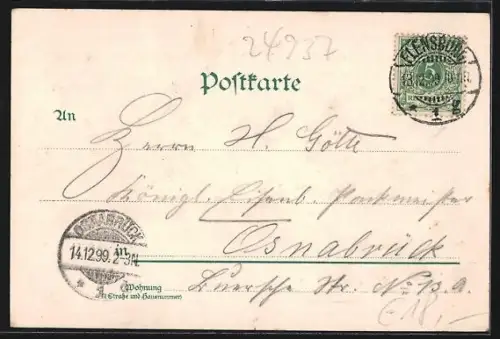 Lithographie Flensburg, Dampfer Ernst Günther, Pavillon mit der Schiffsbrücke