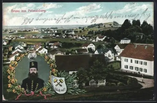 AK Peissenberg, Ortsansicht aus der Vogelschau, Bergmann