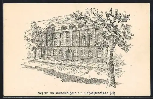Künstler-AK Zeitz, Kapelle und Gemeindehaus der Methodisten-Kirche