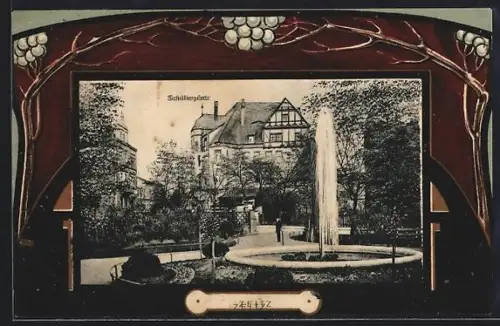 AK Zeitz, Schillerplatz, Passepartout im Jugendstil