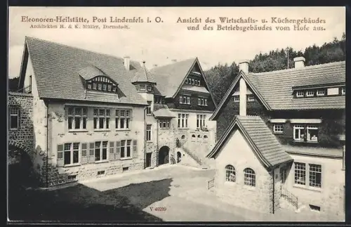 AK Lindenfels i. O., Eleonoren-Heilstätte, Wirtschaftsgebäude, Küchengebäude, Betriebsgebäude vom Hof