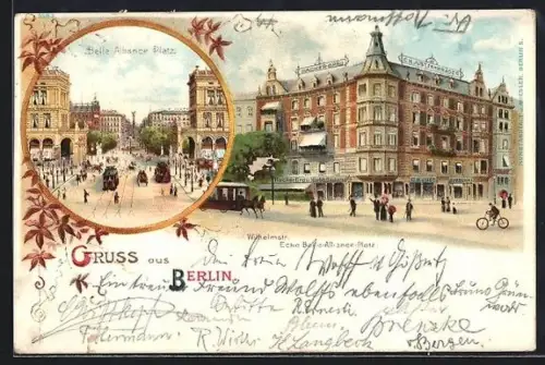 Lithographie Berlin, Belle-Alliance-Platz, Wilhelmstr., Ecke Belle-Alliance-Platz
