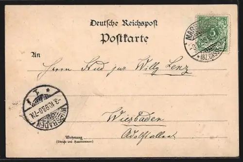 Lithographie Marburg, Schloss, Universität, Marburgerin in Tracht