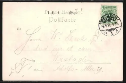 Lithographie Wiesbaden, Gasthaus Taunusblick, Blick nach dem Rhein