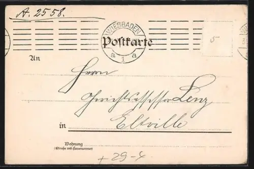 Holzbrand-Imitations-AK Wiesbaden, Denkmal Kaiser Wilhelm I