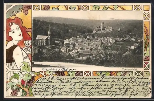 AK Cransberg, Totalansicht des Ortes in dekorativem Rahmen