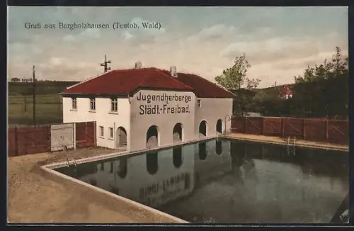 AK Borgholzhausen /Teutob. Wald, Jugendherberge am Städt. Freibad