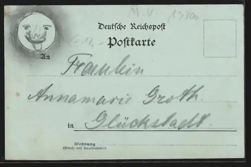 Mondschein-AK Grabow i. M., Elde von der Rehbergerbrücke