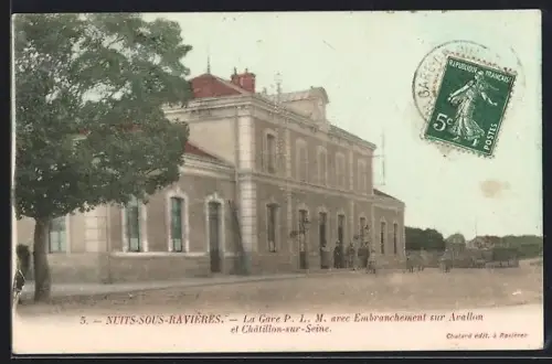 AK Nuits-sous-Ravières, La Gare P.L.M., Bahnhof