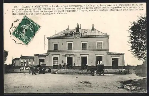 AK Saint-Florentin, La Gare, vue extérieure, Bahnhof
