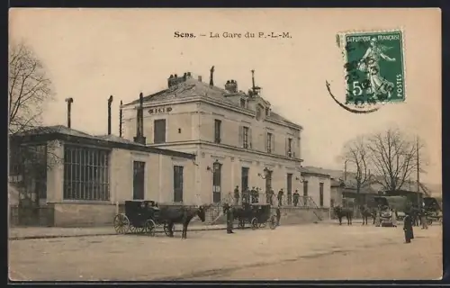 AK Sens, La Gare du P.-L.-M., Bahnhof