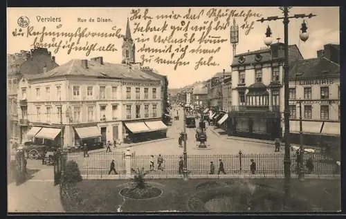 AK Verviers, Rue de Dison, Strassenpartie mit Strassenbahn