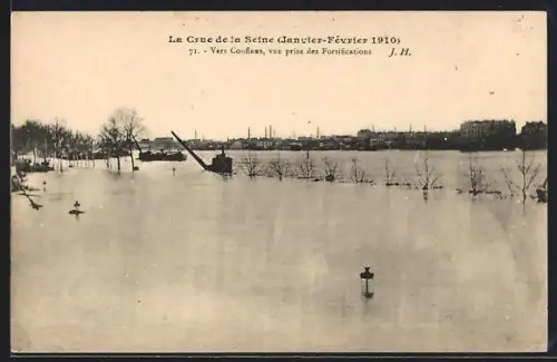AK Conflans, La Crue de la Seine 1910, Vue prise des fortifications