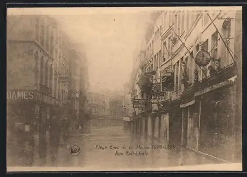 AK Liége, Crue de la Meuse 1925-1926, Rue Cathédrale