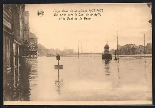 AK Liége, Crue de la Meuse 1925-1926, Vue prise vers le Quai de la Goffe