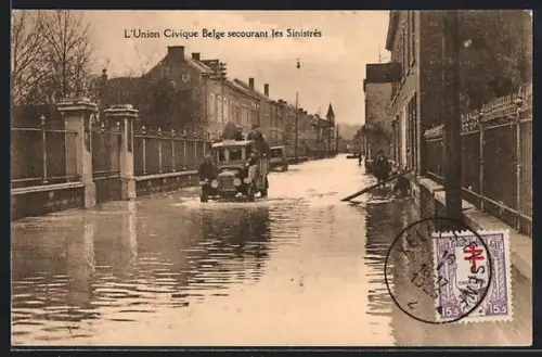 AK L`union Civique Belge secourant les Sinistres, Hochwasser in der Strasse