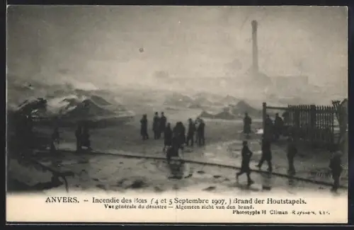 AK Anvers, Incendie des Bois 1907, Vue générale du desastre, Brand