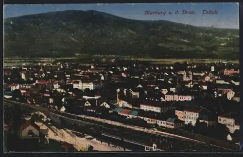 AK Marburg a. d. Drau, Totalansicht mit dem Bahnhof im Vordergrund