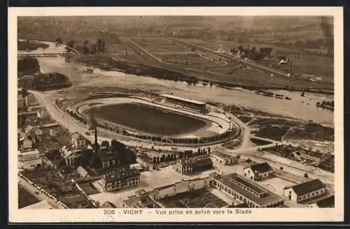 AK Vichy, Vue prise en avion vers le Stade, Stadionansicht vom Ballon aus