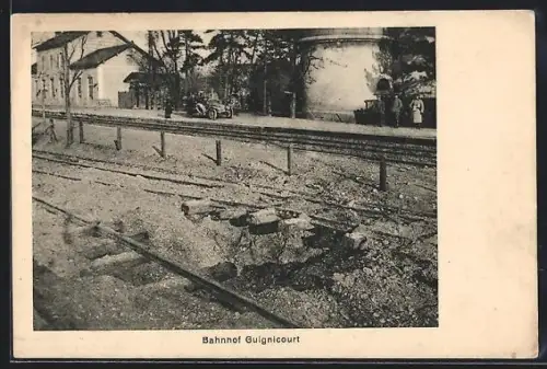 AK Guignicourt, zerstörter Bahnhof