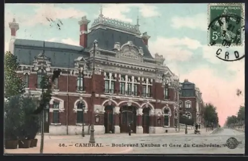 AK Cambrai, Boulevard Vauban et Gare du Cambrésis