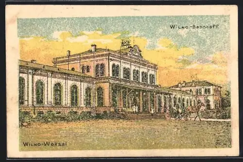 AK Wilno, Bahnhof mit Kutsche