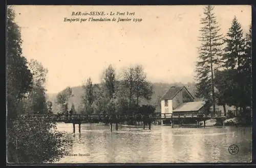 AK Bar-sur-Seine, Le Pont Vert, Emporte par l`Inondation de Janvier 1910, Hochwasser