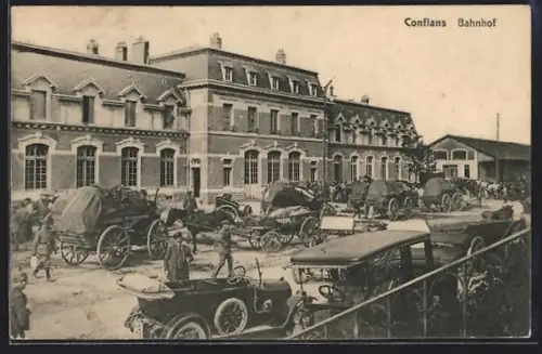 AK Conflans, Militärischer Train vor dem Bahnhof