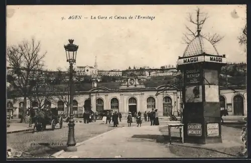 AK Agen, La Gare et Coteau de l`Eremitage, Maggi, Bahnhof