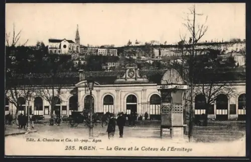 AK Agen, La Gare et le Coteau de l`Ermitage, Bahnhof mit Blick zur Eremitage im Hintergrund