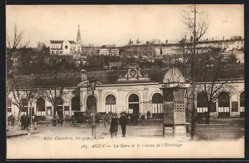 AK Agen, La Gare et le Coteau de l`Eremitage, Bahnhof