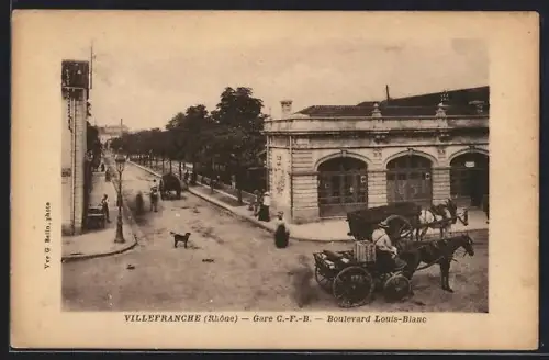 AK Villefranche /Rhone, Gare C.-F.-B., Boulevard Louis-Blanc, Bahnhof