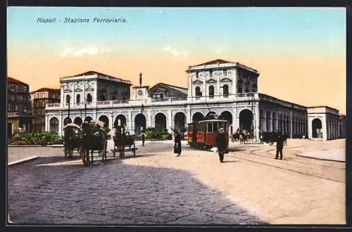 AK Napoli, Stazione Ferroviaria, Bahnhof, Strassenbahn