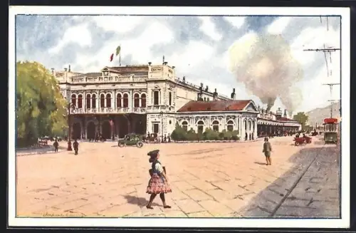 Künstler-AK Trieste, Stazione Centrale