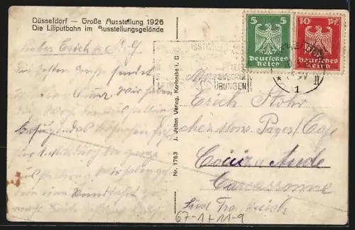 AK Düsseldorf, Grosse Ausstellung 1926, Liliputbahn im Ausstellungsgelände, Kleinbahn