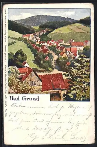 AK Bad Grund, Ortsansicht mit Fachwerkhäusern und umliegender Landschaft