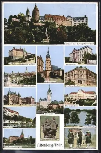 AK Altenburg /Thür., Schloss mit Kriegerdenkmal, Ministerium, Thür. Staatsbank