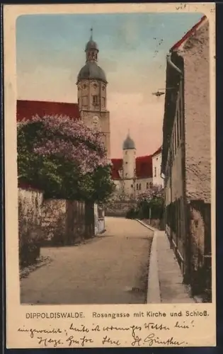 AK Dippoldiswalde, Rosengasse mit Kirche und Schloss