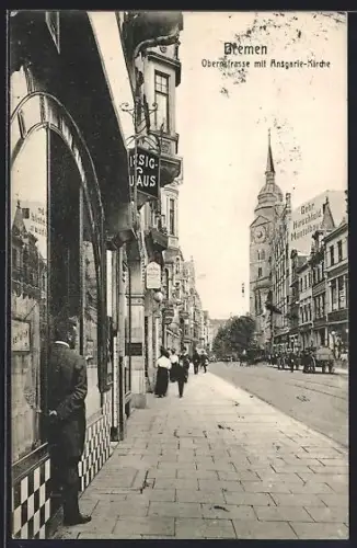 AK Bremen, Obernstrasse mit Ansgarikirche